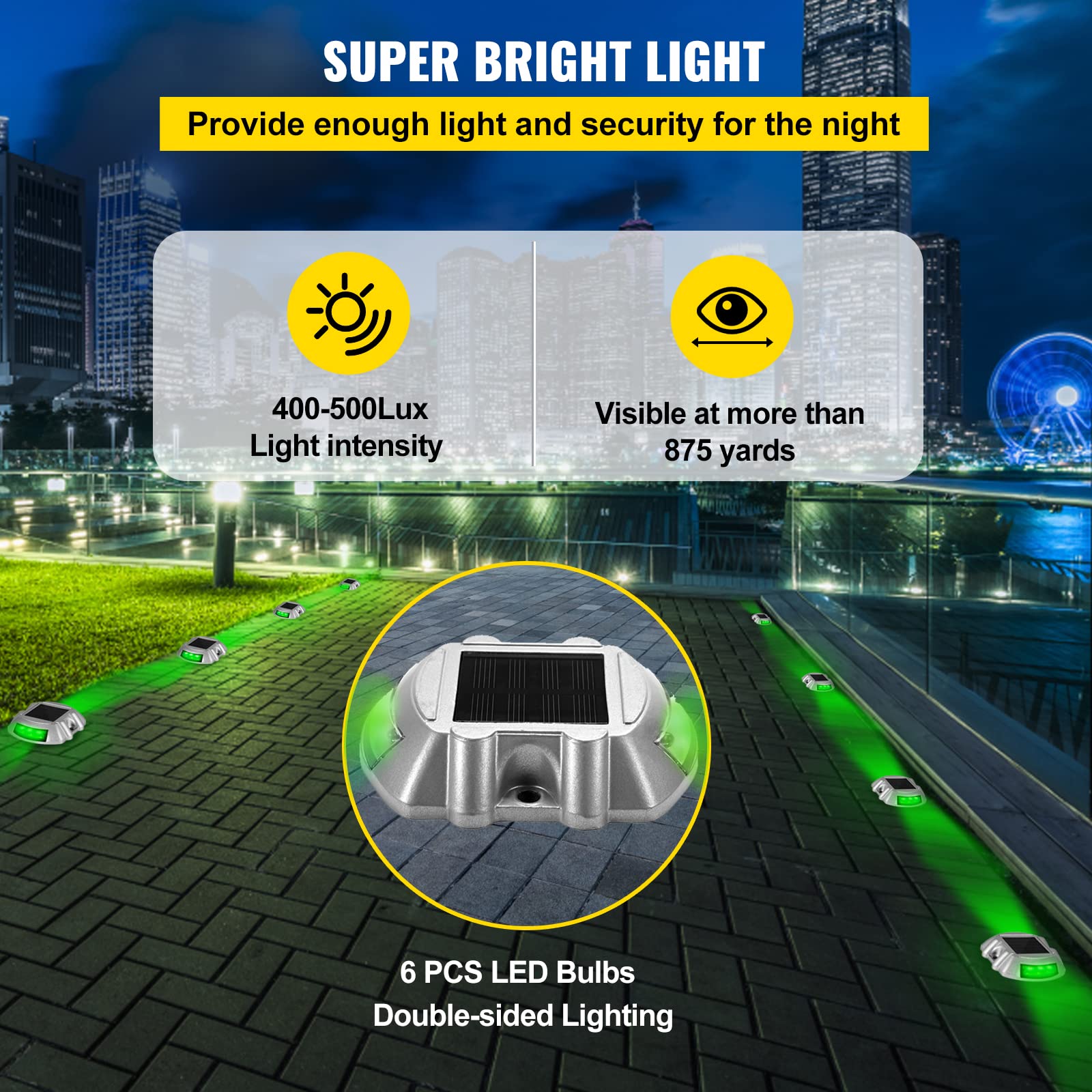 VEVOR 8-Pack Solar Driveway Lights, Waterproof Green LED Deck Lights with Switch for Pathway, Garden, and Sidewalk Safety